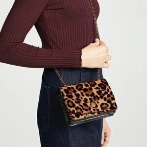 Madewell The Chain Crossbody Bag Leopard Calf Hair Snap Closure Leather Animal